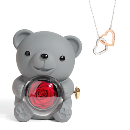 SALE!! Eternal Rose Bear + Chain Heart Necklace