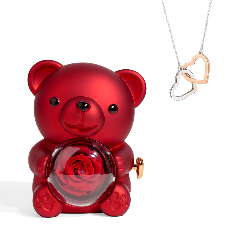 SALE!! Eternal Rose Bear + Chain Heart Necklace