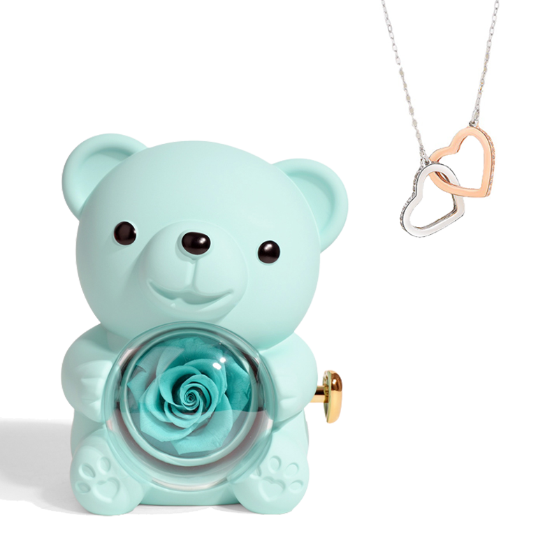 SALE!! Eternal Rose Bear + Chain Heart Necklace